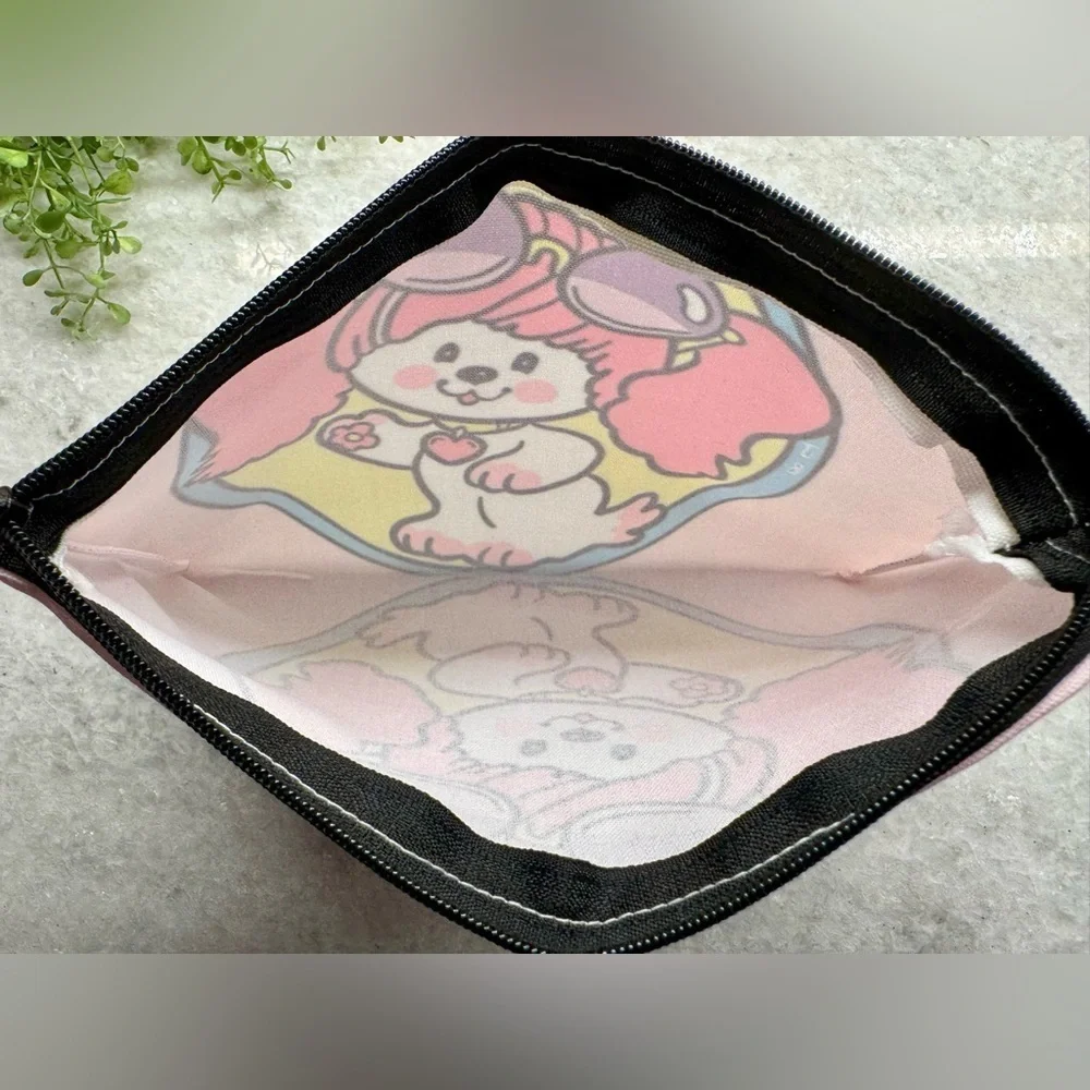New Retro 80s Style Poochie Dog Pink Makeup Tech Pencil Bag w/ Charm - 8.5” x 6”